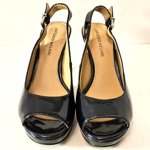 Antonio Melani Slingback Patent Heels Deep Blue Shimmer Size 6M - Picture 1 of 19
