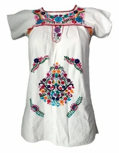 Pre Owned Embroidered White Hand Made Blouse S - Picture 1 of 6