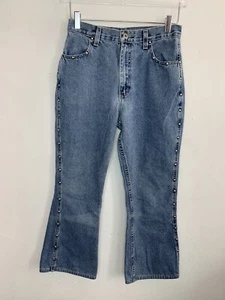 Vintage Lee Dungarees — Blue Denim Flare Jeans Western Punk Silver Studs Size 14 - Picture 1 of 12