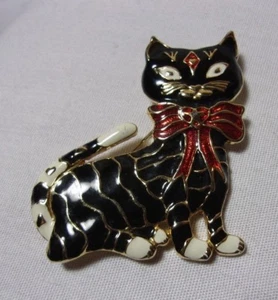 Prendedor de joyería vintage blanco y negro gato gatito - Imagen 1 de 4