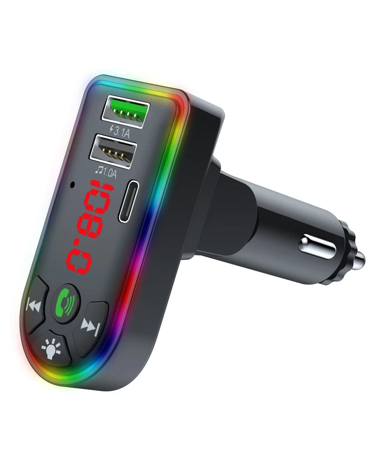 New Audiobox TR-20 Car Bluetooth FM Transmitter with Charging Ports & LED Lights - Image 1 of 4