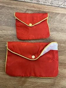 Set of 2 Red Color Bag Purse Clutch Cosmetic Bag Organizer Zipper Snap Closure - Picture 1 of 7