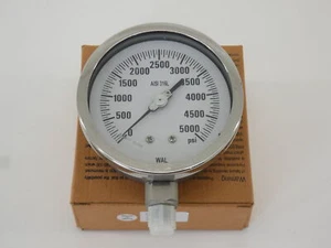 WAL Pressure Gauge, 4", 1/4" NPT Bottom, 0-5000 PSI - NEW Surplus! - Picture 1 of 4