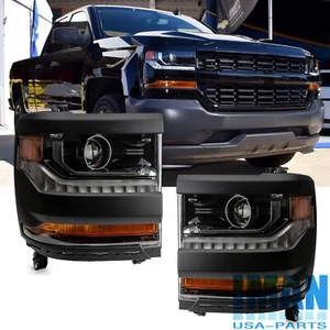 HID/Xenon LED DRL Black Projector Headlights For Chevy Silverado 1500 2016-2019 - Bild 1 von 7