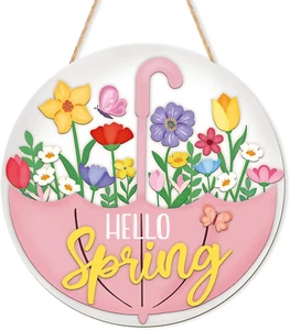 Spring Decoration Wood Door Wall Signs, Wooden Wreaths Front Door Welcome Sign U - Picture 1 of 12