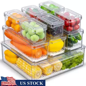 10 Pack Stackable Fridge Organizer Bins BPA Free Food Storage Containers Kitchen - Picture 1 of 9