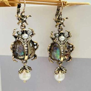 Käfer Abalone Muschel Perlen Ohrringe Ohrhaken Swing Art Clip-On Party Silber - Bild 1 von 10