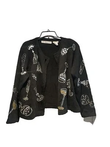 Michael Simon Cardigan Sweater Black Multi-jeweled Martini Glasses Women Size M - Imagen 1 de 8