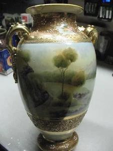 NIPPON HAND PAINTED VASE 12'' GILDED BEADED REPAIRED - Picture 1 of 12