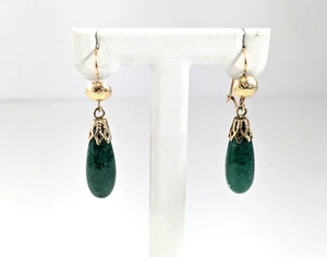 Pendientes colgantes de oro 14K y jade de 1-1/2" de largo - Imagen 1 de 4
