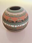 Navajo Terra Cotta Etched Pottery Signed Joann J  Fired Red Clay Green Paint