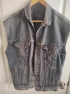 Vintage Levis Vest Blue Denim Women's XLarge Rare Red Tab Distressed - Picture 1 of 11