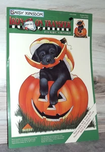 1996 Vtg Daisy Kingdom Iron-On Transfer Pumpkin Puppy Halloween Black Lab B139 - Picture 1 of 2