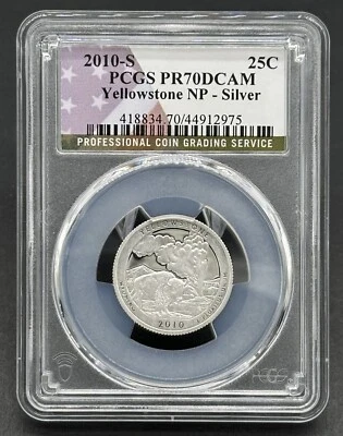 Stunning American 2010-S 25C Graded Silver Yellowstone NP Quarter PCGS PR70DCAM - Image 1 of 4