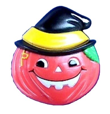 Russ PIN Halloween Vintage PUMPKIN JOL WITCH HAT 1980s Holiday Brooch - Image 1 of 2