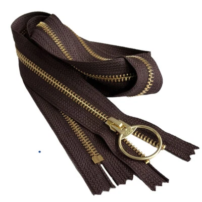 Cremallera metálica de latón YKK #5 con anillo U-TPYE extremo cerrado 12" -36" color marrón Foto 1 de 4