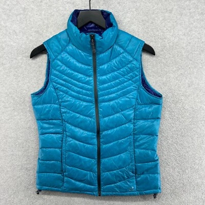 Chaleco acolchado Xersion Puffer para mujer talla pequeña azul sin mangas cremallera completa relleno Foto 1 de 4