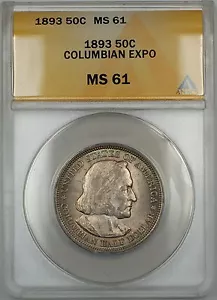 1893 Columbian Commemorative Silver Half Dollar 50c Coin ANACS MS-61 - Picture 1 of 2