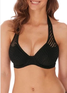 Freya 36H Urban Night Black Bikini Top Banded Halter Underwired Plunge Fast Ship - Picture 1 of 13