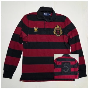Vintage Polo Ralph Lauren Rugby Shirt Herren Small #5 Patch Langarm rot schwarz  - Bild 1 von 9
