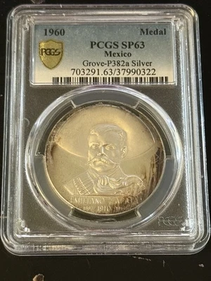 Medalla de Plata Emiliano Zapata 1960 México - Grove-P-382a - PCGS SP63 Foto 1 de 4