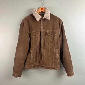 Levis Jacket Mens MED Brown Corduroy Sherpa Lined Full Zip Trucker Outdoor Warm - Picture 1 of 12