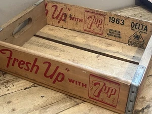 7up Wooden Soda Bottle Crate “Fresh Up With 7up Maher 1963 West Memphis ARK (5D) - Picture 1 of 7