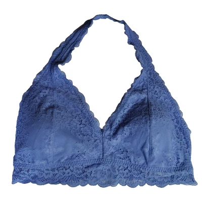NWT Gilly Hicks Womens XL Lace Halter Bralette Blue Wireless Removable Pads  - Image 1 of 4
