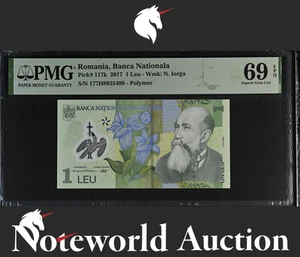 Romania Banca Nationala 1 Leu 2017 P 117k Polymer UNC PMG 69 EPQ 2nd TOP POP - Picture 1 of 4