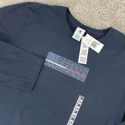 Vintage Tommy Hilfiger Shirt Womens 2X Blue Long Sleeve Flag Logo Y2K NWT 128 - Изображение 1 из 4