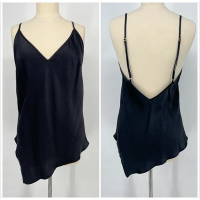 Lakris шелк Cami Топ женщин большой текстурированный черный ассиметричный спагетти ремни США - Изображение 1 из 4