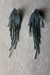 ¡Pendientes discoteca vintage años 80! Hilos de plata tejidos de poste en forma de pez. Divertido - Imagen 1 de 8