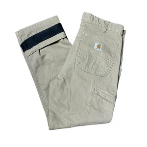 Carhartt Fleece Lined Canvas Pants Mens Size 32x27 Relaxed Brown Work 103342 253 - Picture 1 of 16