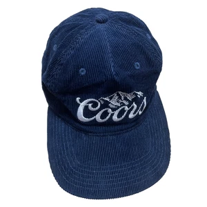 Coors Beer Blue Corduroy Baseball Hat Flat Brim Blue Mountains Retro Trucker Cap - Picture 1 of 22