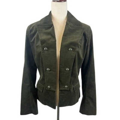 Talbots Olive Green Velvet Military Style Blazer Jacket Coat Top Size 12 - Image 1 of 4
