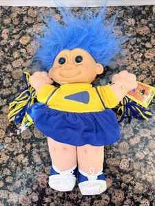 1992 Russ Berrie Cheerleader Troll Tot Blue Hair Uniform Shoes Plush Doll 12" - Picture 1 of 3