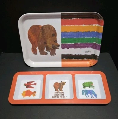 Lot Eric Carle Brown Bear Childrens Melamine 15" Party Serving & 3 Section Tray - Image 1 of 4