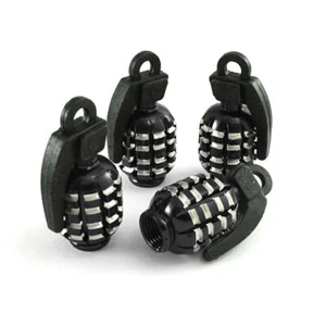 4x Grenade Shape Car/Truck Tire Valve Stem Cap Covers Air Metal Aluminum Black - Picture 1 of 5