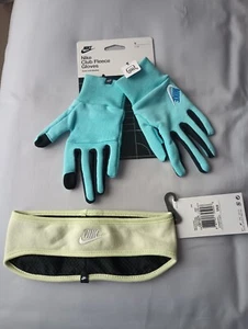 Nike Club Fleece Headband Lime Green & Blue Gloves Youth Cold Weather  Unisex  - Picture 1 of 5