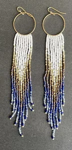 Boho Native Style Multicolor Seed Bead Beaded Earrings Fringe Tassel Hoop Long - Picture 1 of 5