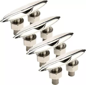 4 Pack Of 6-1/4" Stainless Steel 316 Boat Pull Up Cleat Flush Mount Boat Cleats - Picture 1 of 8