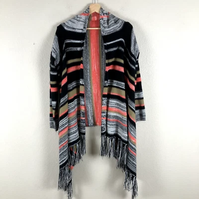 West 36th Sweater Shawl Wrap Womens Medium/Large Black Tan Striped Aztec Western - Image 1 of 4
