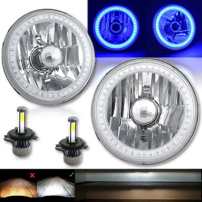 Faros cristalinos ojo de ángel halo LED SMD azul de 5-3/4" con par de bombillas LED de 6k Foto 1 de 4