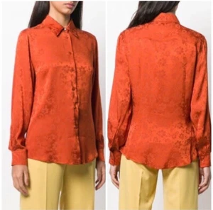 Alexa Chung Floral Jacquard Silk Blend Satin Blouse Orange Size 10 - Picture 1 of 8
