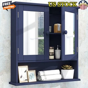 Wall Mounted Bathroom Cabinet W/ Mirror Adjustable Shelves Storage Solution New - Picture 1 of 7