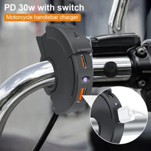 QC 3.0 Motorcycle Handlebar USB Charger Adapter Power Supply Socket Waterproof - Picture 1 of 26