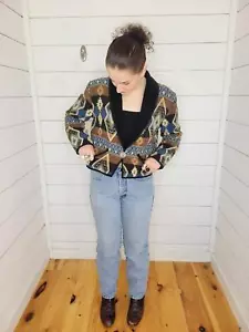 Vintage 90s New Identity 100% cotton tapestry cropped jacket - Picture 1 of 7