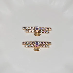 Vintage Pair of Bar Aurora Borealis Rhinestone Crystal Shoe Dress or Hat Clips - Picture 1 of 10