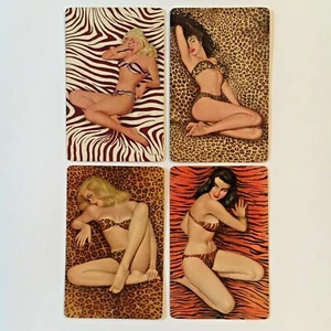 (4) single AL MOORE playing cards-VINTAGE 1947-esquire PIN UP JUNGLE GIRL series - Picture 1 of 1
