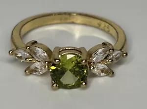 Round Cut Peridot Lab-Created .925 Yellow Gold Toned Ring - Picture 1 of 4